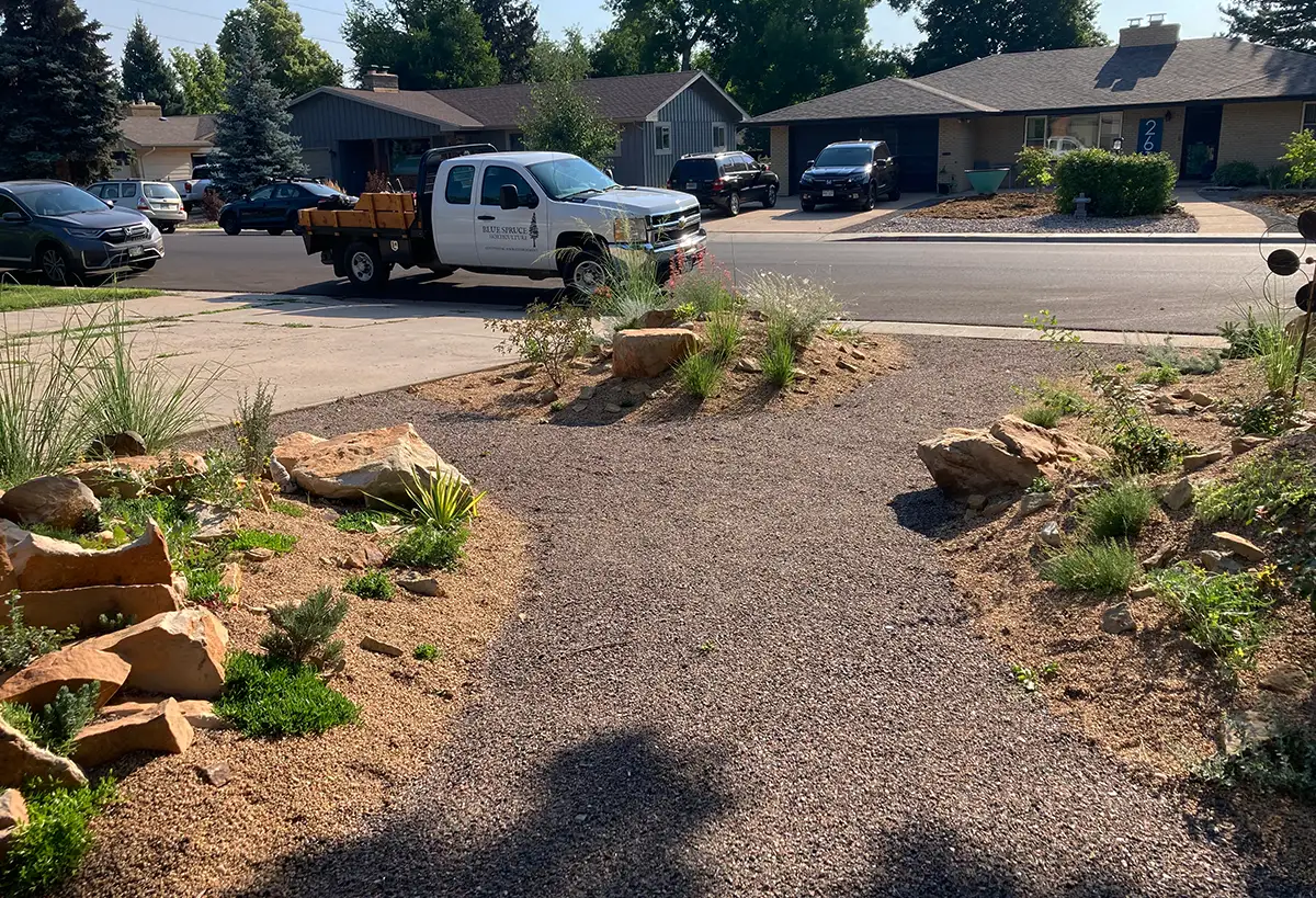 Professional landscape design services pathway in Northern Colorado by Blue Spruce Horticulture.