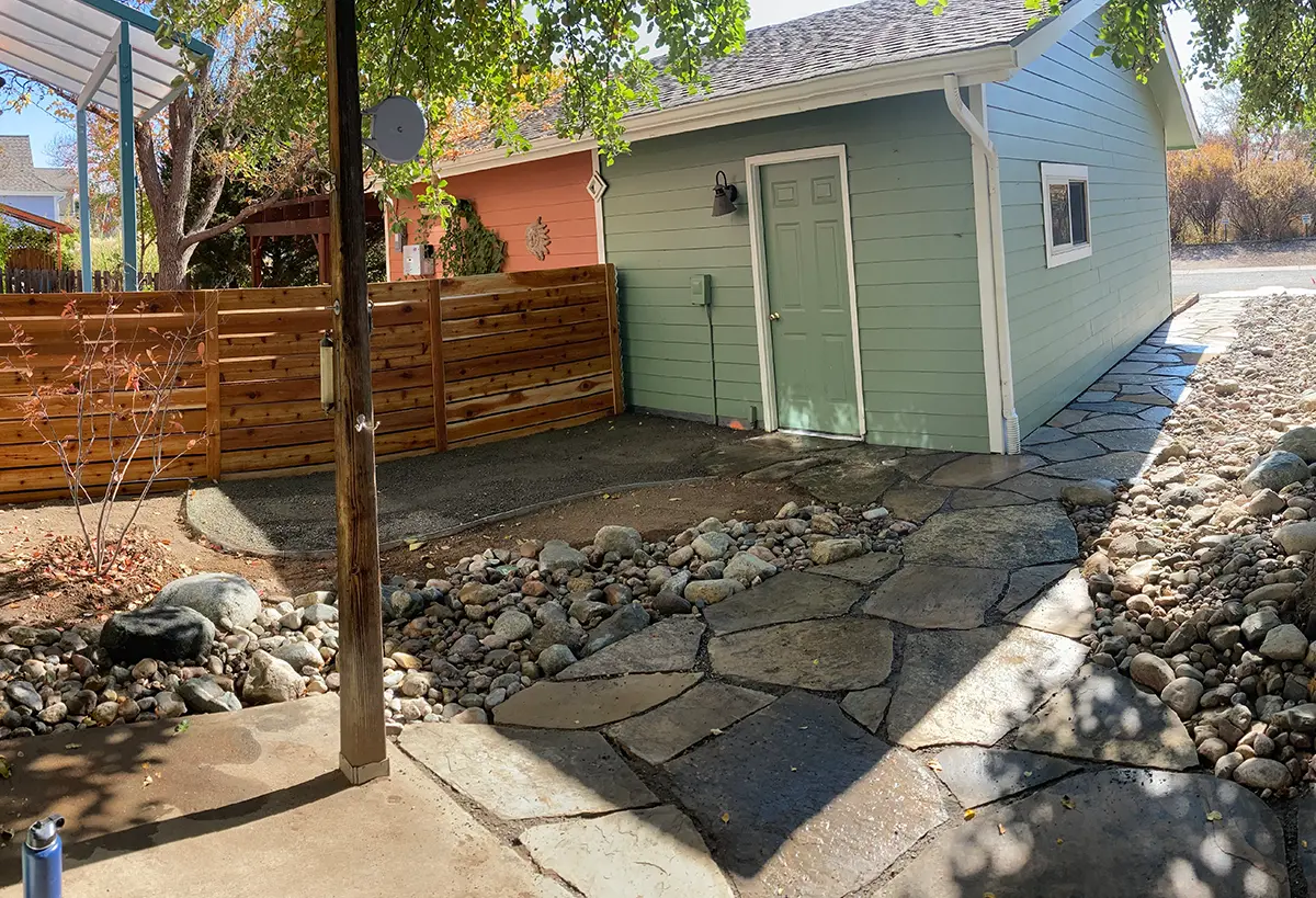 Garage with a pathway in Fort Collins, CO.