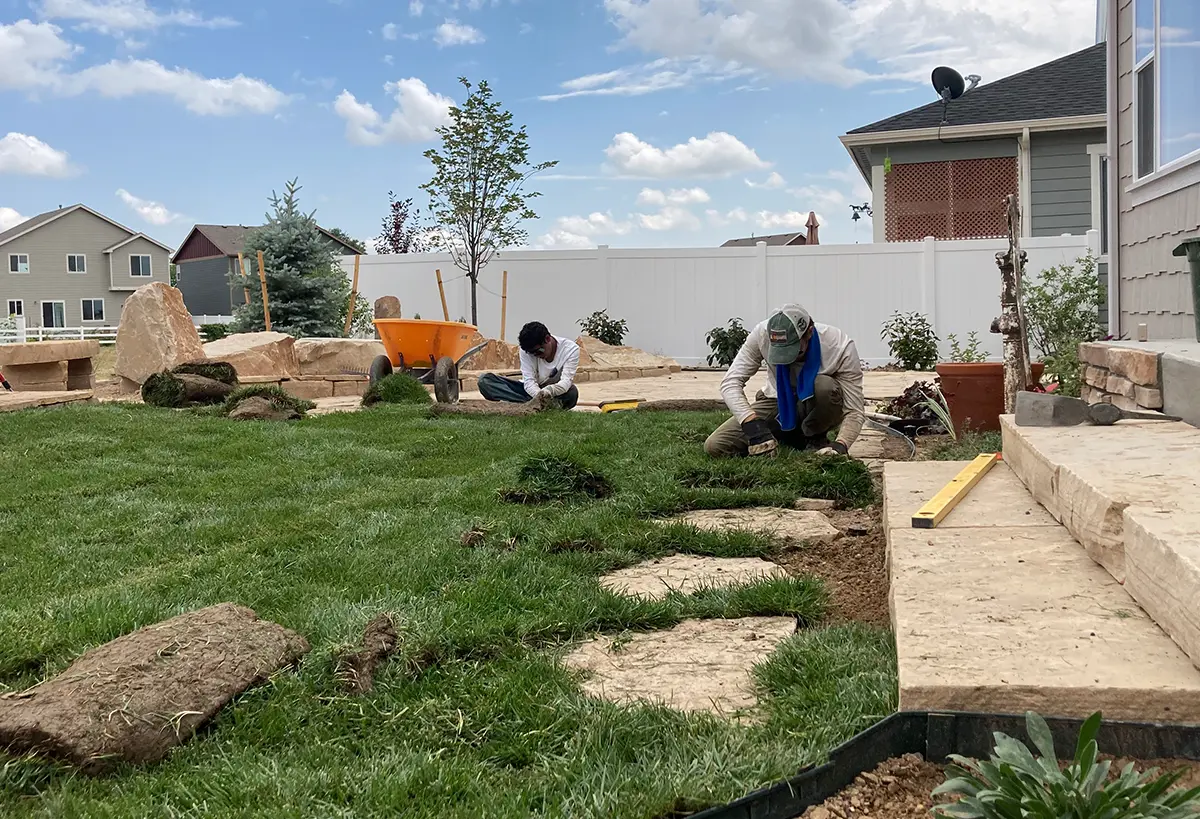 Blue Spruce Horticulture staff installing plants, landscaping, and efficient irrigation systems