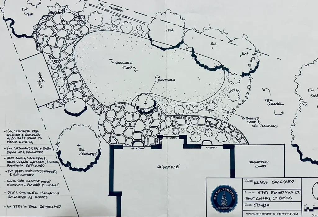 Landscaping design blueprint by Blue Spruce Horticulture